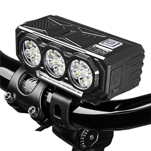 High-Brightness Bicycle Headlight with 15 LEDs, Type-C Charging, A High-Decibel Horn, and an Adjustable Mount.