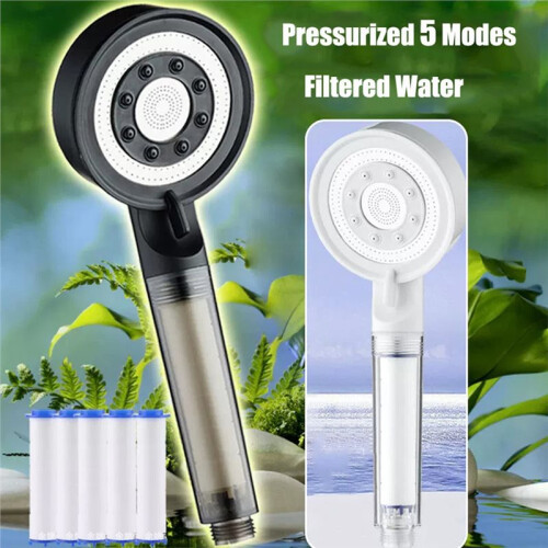 Black High Pressure Shower  with Filter, 5 Modes Adjustable Large Flow Rainfall Spray Bathroom Accessory Set 1