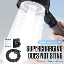 Black High Pressure Shower  with Filter, 5 Modes Adjustable Large Flow Rainfall Spray Bathroom Accessory Set