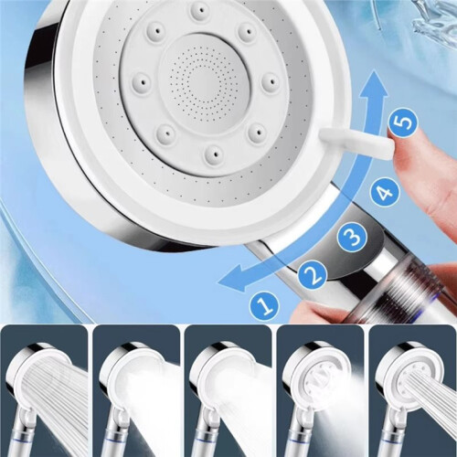 Black High Pressure Shower  with Filter, 5 Modes Adjustable Large Flow Rainfall Spray Bathroom Accessory Set 2