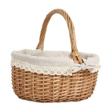 Rattan Förvaringskorg Handgjord Oval Picknickförvaringskorg för Inomhus Utomhus 28x26x23cm