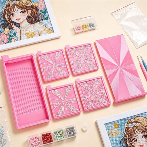 Diamond Painting Tool Set, Multi-Function Flip Drill Tray with Sorting Grooves, Storage Lid