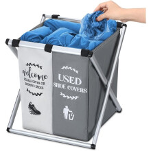 Shoe Cover Box Dispenser Foldable Storage Bin Holder with Used Shoe Covers and Welcome Please or Remove Sign
