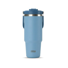 TYESO 30oz Isolierter Becher, Edelstahl-Vakuum-Auto-Eisbecher mit Griff, Deckel, Strohhalm, Tragbarer Reisebecher Blau