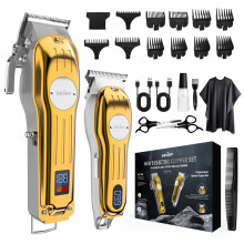 Sejoy Tondeuse à Cheveux Professionnelle Doré, Lot de 2 avec Lames en Titane, Sans Fil Rechargeable avec Écran LCD