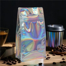 50 Sztuk Holograficznych Torebek na Kawę z Zaworem, 8 Oz Płaskodenne Torebki na Ziarna Kawy, Wielokrotnego Użytku Torebki na Żywność z Ośmioma