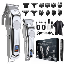 Sejoy Tondeuse Professionnelle pour Homme, Lot de 2 tondeuses sans fil avec lames en titane et écran LCD, Argent