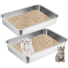 2 Pack Stainless Steel Cat Litter Box, 15.7"X11.8"X2.8" Metal Litter Pan, Small Litter Box for Little Cats Kittens