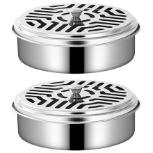 2-PCS Stainless Steel Round Holders with Lids, Multi Hole Storage Burner Box Case for Living Room Bedroom Home Decor