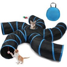 5-Way Cat Tunnel for Multi-Cat Households, Tube Toy with Hole to Chase & Hide, Bell & Toy Mouse