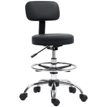 Drafting Chair, Office Chair with Backrest and Adjustable Footrest, Height Adjustable Stool, Leather Padded Rolling Task Chair for Home Office, Black