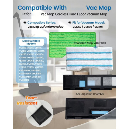 Herbruikbare Dweilpads, Compatibel met voor  Vac Mop VM252 2
