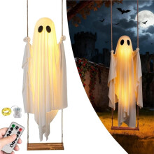Halloween-Dekoration, Große Hängende, Schwingende Geisterfigur mit Ferngesteuerter Lichterkette für Bäume, Veranda und Garten