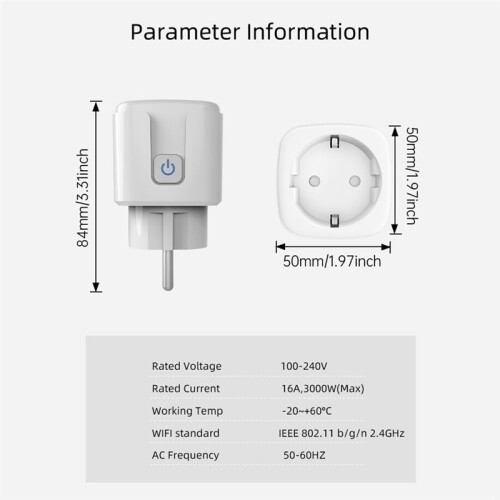 Tuya Matter  Plug Outlet with Voice Control Timer Function  Socket Outlet 16A with Metering EU Plug