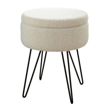 Orla White Teddy Storage Footstool – Boucle Ottoman with Storage