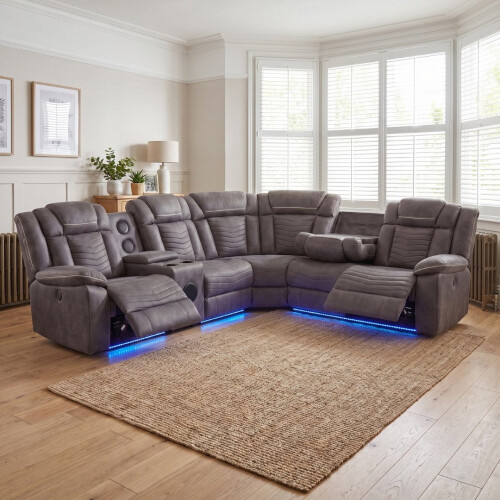 Rico Dark Grey Electric Recliner Corner Sofa with LED & Bluetooth