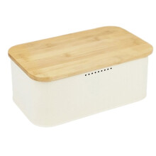 Caja de Pan de Metal con Tapa de Bambú, Almacenamiento Ventilado para Pan, Contenedor de Cocina para Preservación del Flujo de Aire