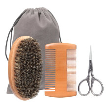 Beard Brush Comb Set, Beard Care Kit , Boar Bristle Brush Pear Wood Comb, Great for Travel Facial Hair Grooming
