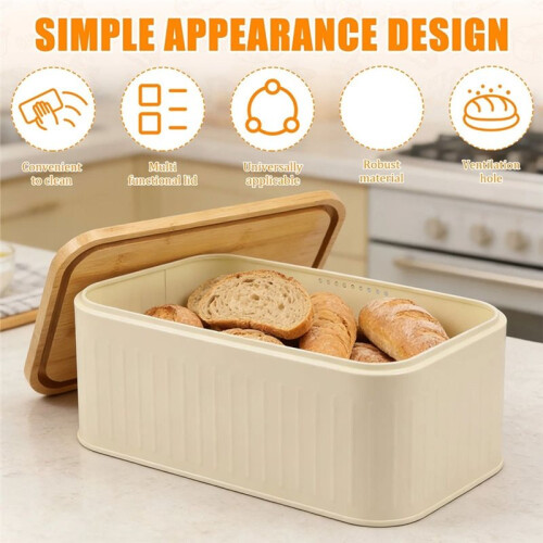 Metal Bread Box with Bamboo Lid, Ventilated Storage for Bread,Kitchen Container Airflow Preservation 2