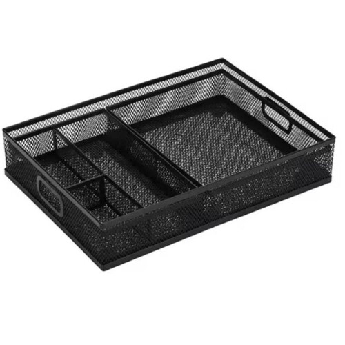 3-Pack Iron Mesh Desk Organizer Trays Stackable Hollow Wire Storage Holders for Workspace Organization