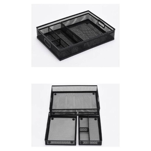 3-Pack Iron Mesh Desk Organizer Trays Stackable Hollow Wire Storage Holders for Workspace Organization 1