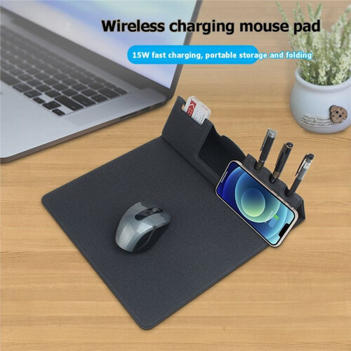 15W Fast-Charging Foldable Mouse Pad with Storage Function - Multifunctional Desktop Organizer Mouse Pad. 2