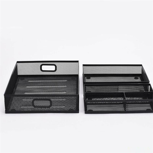 3-Pack Iron Mesh Desk Organizer Trays Stackable Hollow Wire Storage Holders for Workspace Organization 2