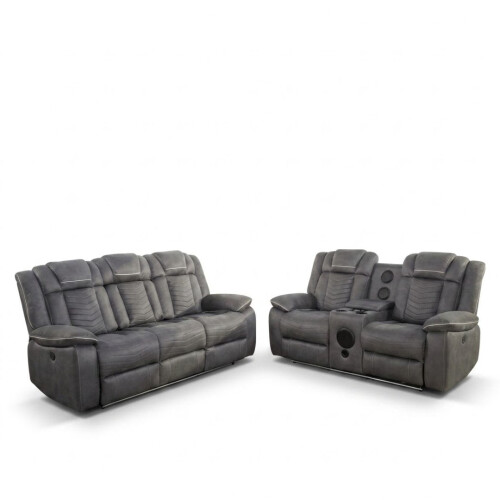 Rico Grey Fabric Electric Recliner 3+2 Sofa with LED & Bluetooth 1