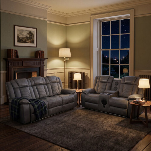 Rico Grey Fabric Electric Recliner 3+2 Sofa with LED & Bluetooth 2