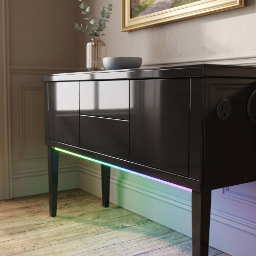 Aura High Gloss Black Sideboard with LED Light, USB & Bluetooth 120cm 2
