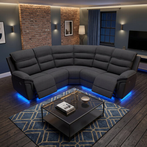 Montana Dark Grey Fabric Electric Recliner Corner Sofa with Bluetooth 1