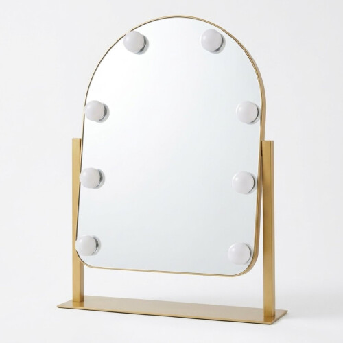 Gold LED Vanity Mirror with Touch Sensor, Dimmable Lights & Stand 1
