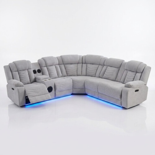 Rico Grey Fabric Electric Recliner Corner Sofa with LED & Bluetooth 1