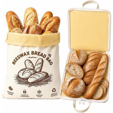 Wide-Opening U-Zipper Beeswax Bread Bag 2 Pack, Beeswax Bread Bags for Sourdough, Easy to Clean Reusable Bread Bag