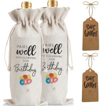 Idées de Cadeaux D'Anniversaire pour Femmes et Hommes, Sac à Vin pour Fête D'Anniversaire, Décoration Joyeux Anniversaire, avec 2 Cartes de Vœux