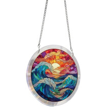 Sunset By the Sea Acrylic Suncatcher Puzzle,DIY Window Hanging Puzzle, Round Acrylic Panel Decor
