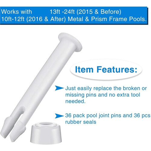 24Pcs Replacement Plastic Pool Joint Pins with Rubber Seal for  Round Lock Set Connect Nail Insertion 2