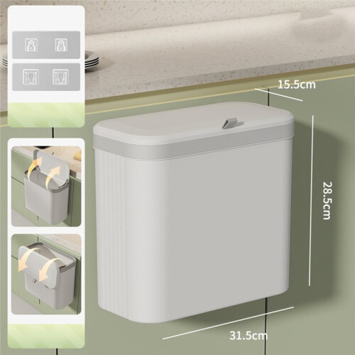 14L Wall Mounted Kitchen Trash Can with Rolling Cover for Cabinet and Under Sink Grey 2