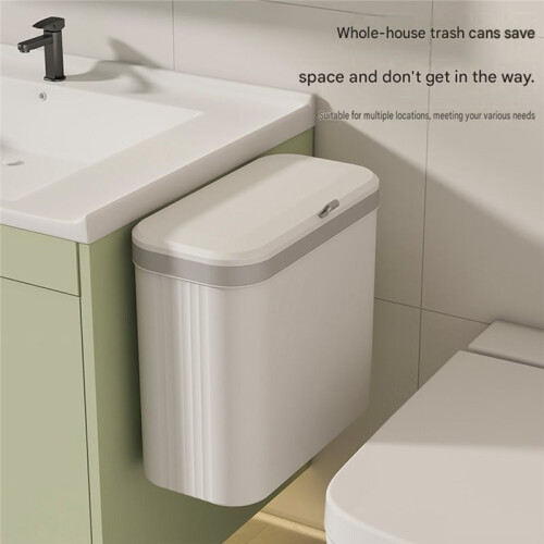 14L Wall Mounted Kitchen Trash Can with Rolling Cover for Cabinet and Under Sink White 2