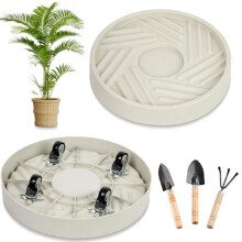 Bandeja Móvel para Plantas de 2 Peças com Rodízios Giratórios (Ferramentas de Jardinagem Incluídas) - Adequada para Plantas em Vasos Internos e