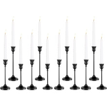 Candlestick Holders, Black Candle Holders with AntiSlipPad,Candle Holder for Wedding Fireplace Mantel Housewarming 12Pc