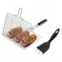 Folding Portable Outdoor Camping Stainless Steel BBQ Rack with Detachable Handle Barbeque Griller Tools