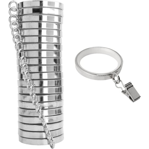 20er-Pack Premium-Gardinenringe mit Clips, Metallringe mit Nyloneinsätzen, 5 cm Durchmesser, Silberfarben