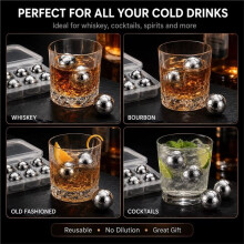 Whiskey Stones Stainless Steel Ice Cubes Reusable Chilling Balls with Tongs for Bar Accessories A