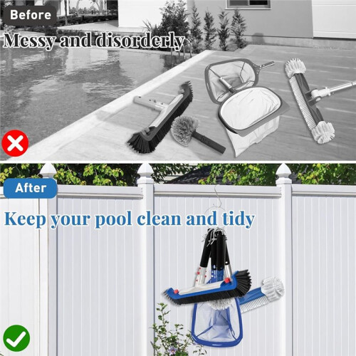 Pool Tool Holder and Organizer,Pool Cleaning Equipment Storage with 6 Pool Tool Holder,Key Chain Loop and S Shaped 1