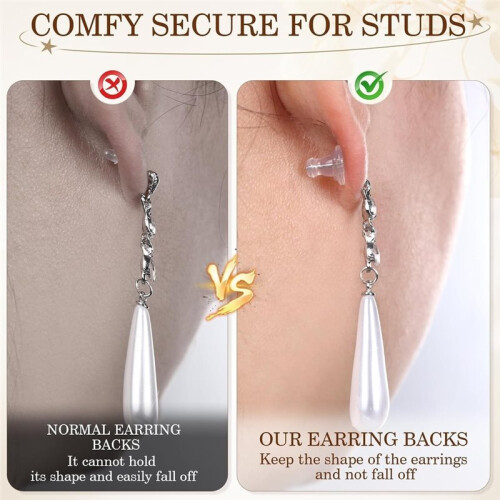 16pcs Earring Backs,  Silicone Earring Backs Replacements,Locking Secure Backs for Studs/Droopy Ears Gold 2