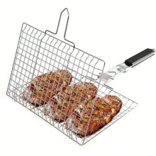 Folding Portable Outdoor Camping Stainless Steel BBQ Rack with Detachable Handle Barbeque Griller Tools