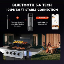 Termómetro para Carne Inalámbrico con Sensor para DUAL para Ahumador de Barbacoa, Resistente Al Agua IP67, 28 Temperaturas Preestablecidas.