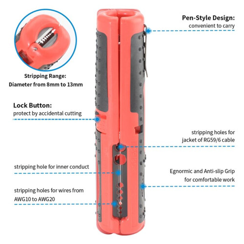 Multifunctional Wire Stripper Cutter, Portable Pen Clip Design with Anti-Skid Handle for Electrical & Network Cables 2