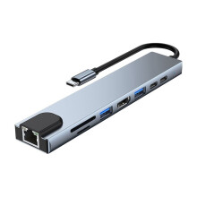 Adaptador USB C Hub 8 em 1 Tipo C 3.2 para  Compatível 4K com Leitor de Cartão RJ45 /TF e Carregamento Rápido PD para Laptop
